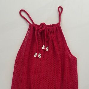 C&C California Red Crochet Swim Cover-Up with Shell-Tied Straps